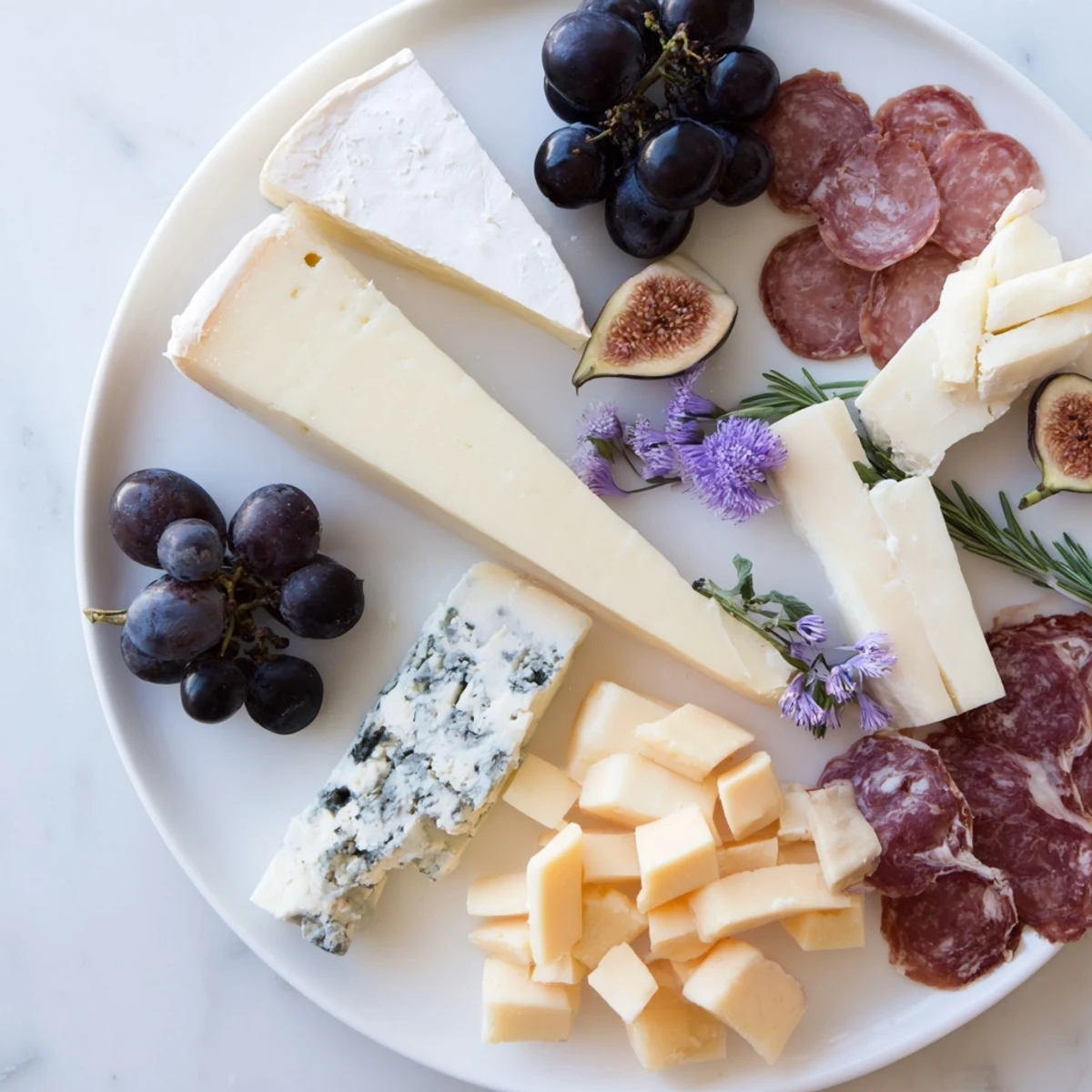 A delicious Celestial Night Board, featuring brie, blue cheese, and prosciutto ready to enjoy at dusk.