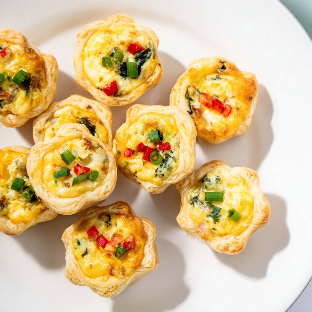 Golden, baked Savory Bites: Mini Quiche Christmas Tree, showcasing a tempting holiday appetizer concept.