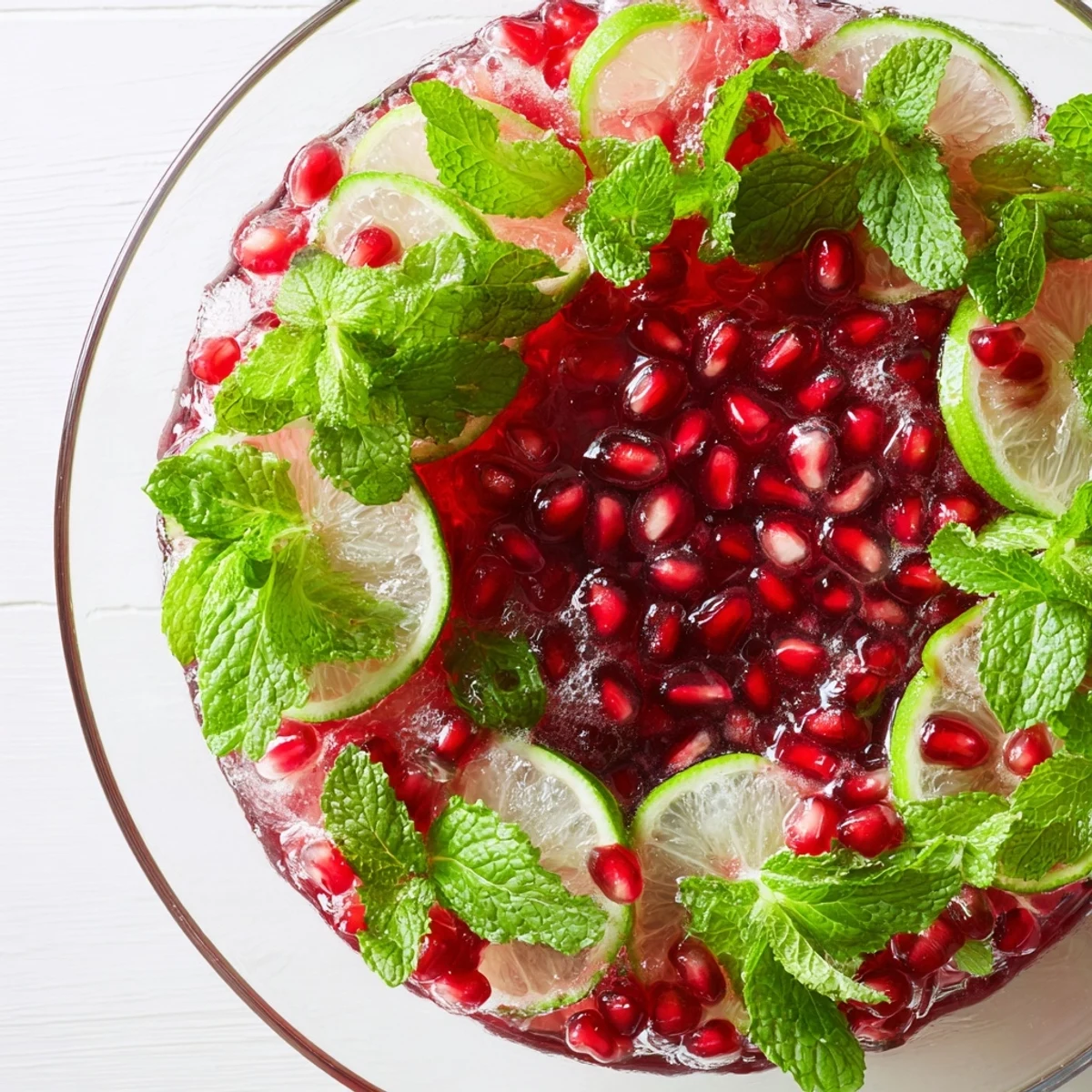 Fresh mint and pomegranate seeds decorate this beautiful Pomegranate and Mint Wreath, perfect for a party.