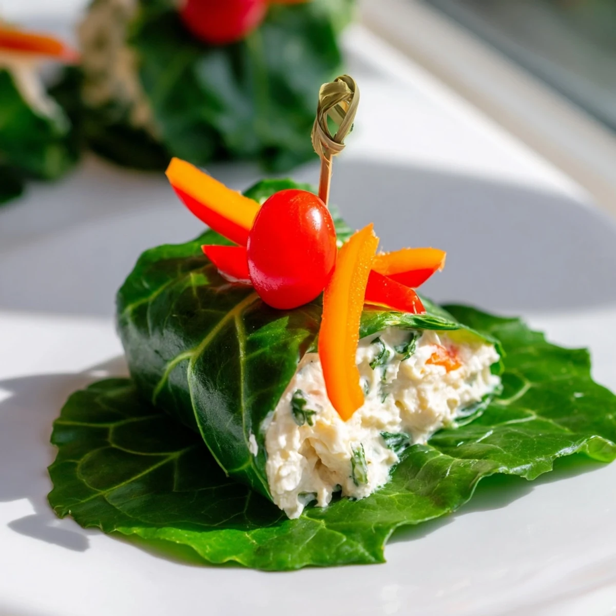 Holly Leaf Spinach Wraps filled with colorful veggies and creamy cheese, perfect for a light snack.