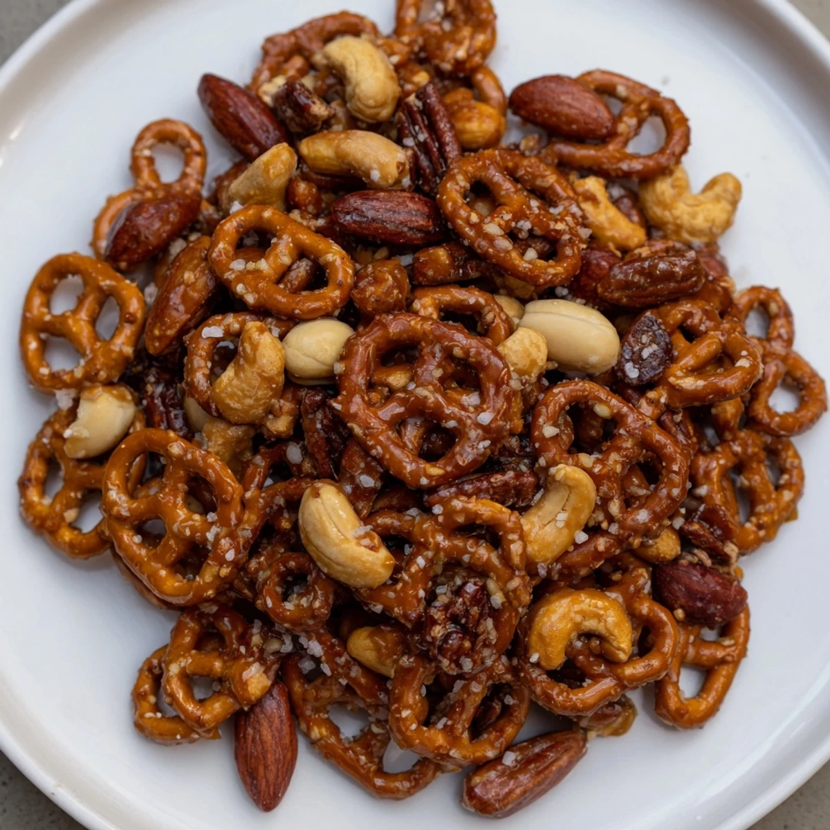 Warm, buttery salted caramel pretzels and nuts fresh from the oven, ideal for gifting.