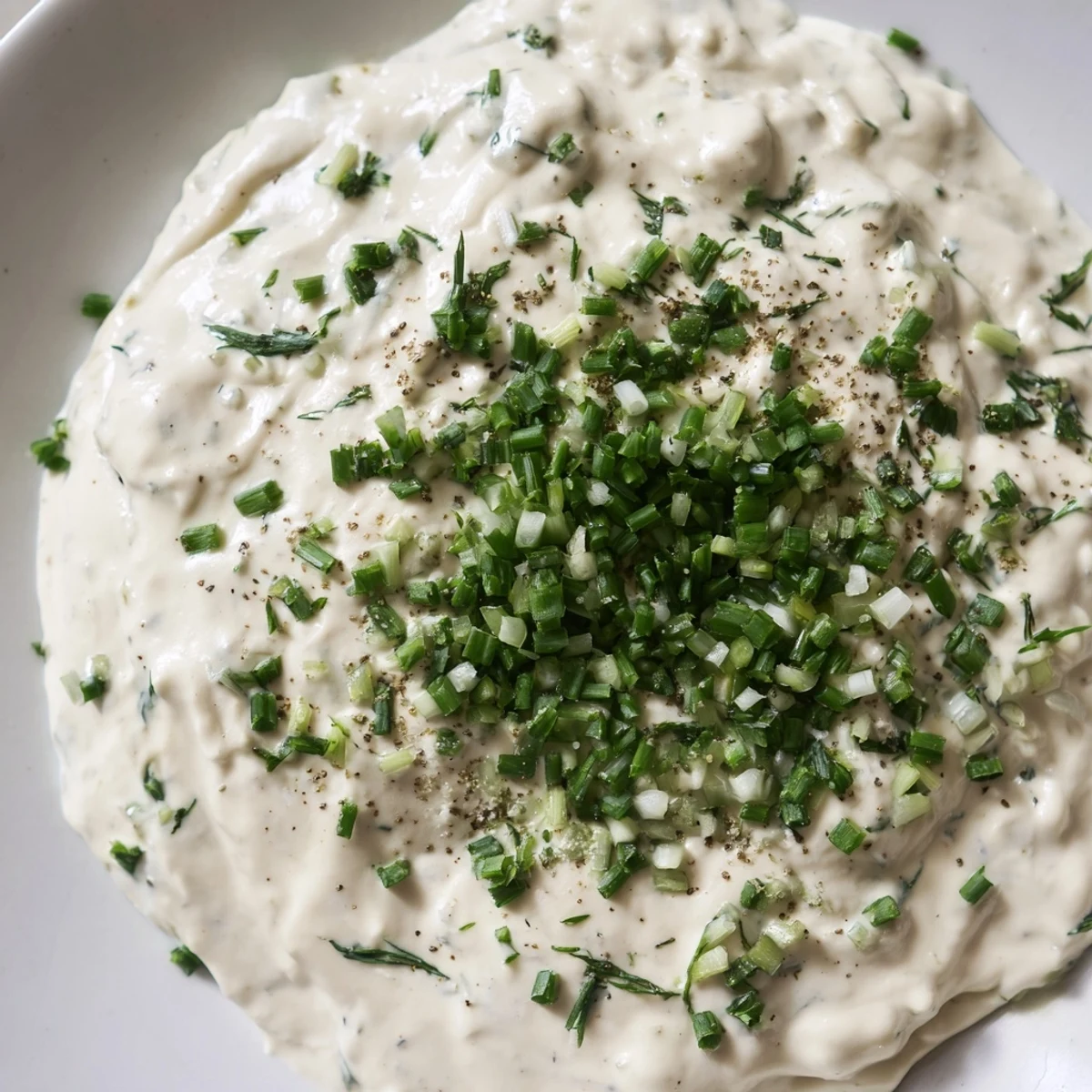 Creamy Veggie Ranch Dip with bright green chives, perfect for dipping fresh vegetables.