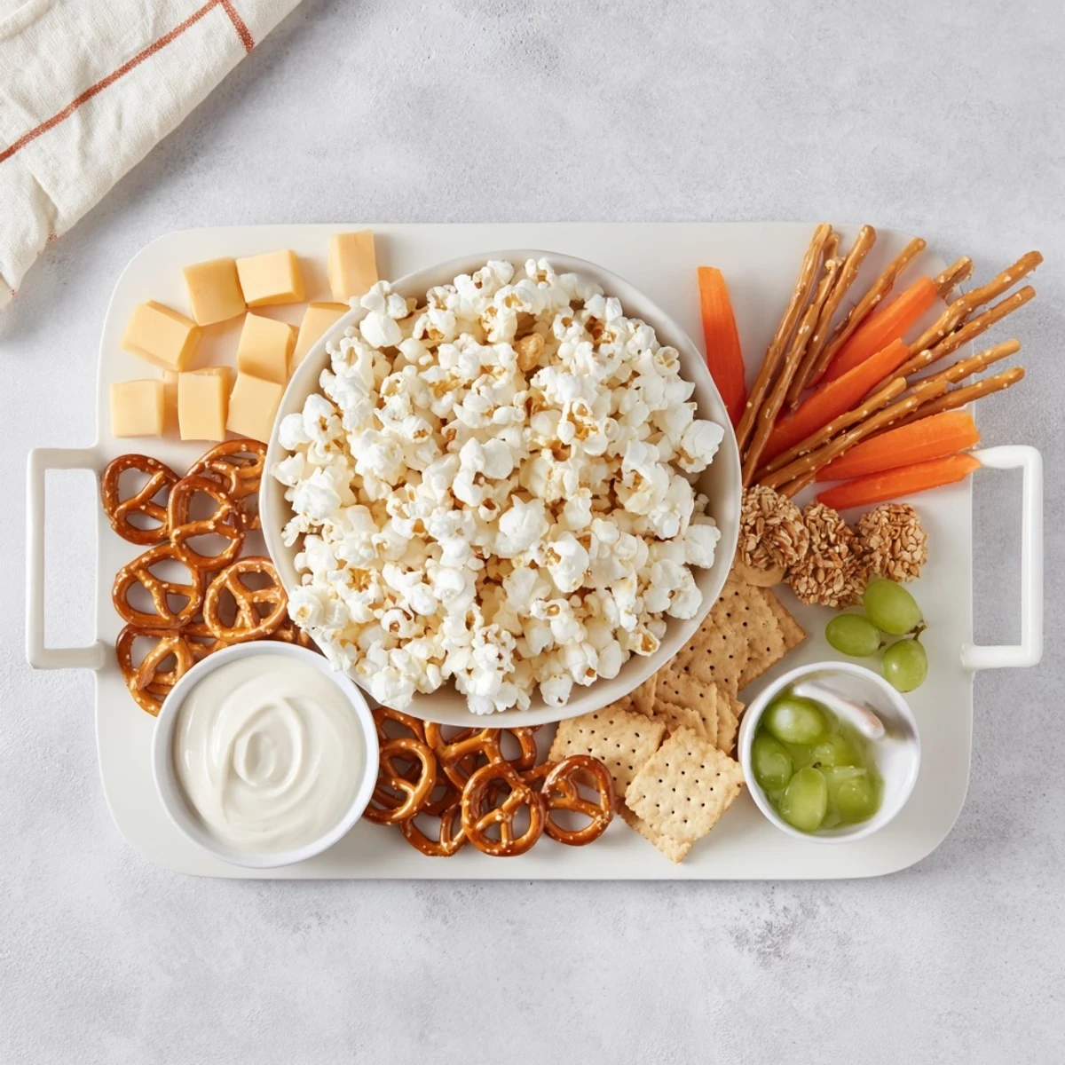 Movie Night Munchie Board featuring colorful snacks arranged on a wooden platter for sharing.