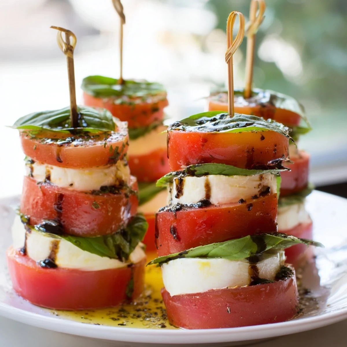 Fresh Tuscan Pillar, a visually appealing display of stacked tomato, mozzarella, and basil.