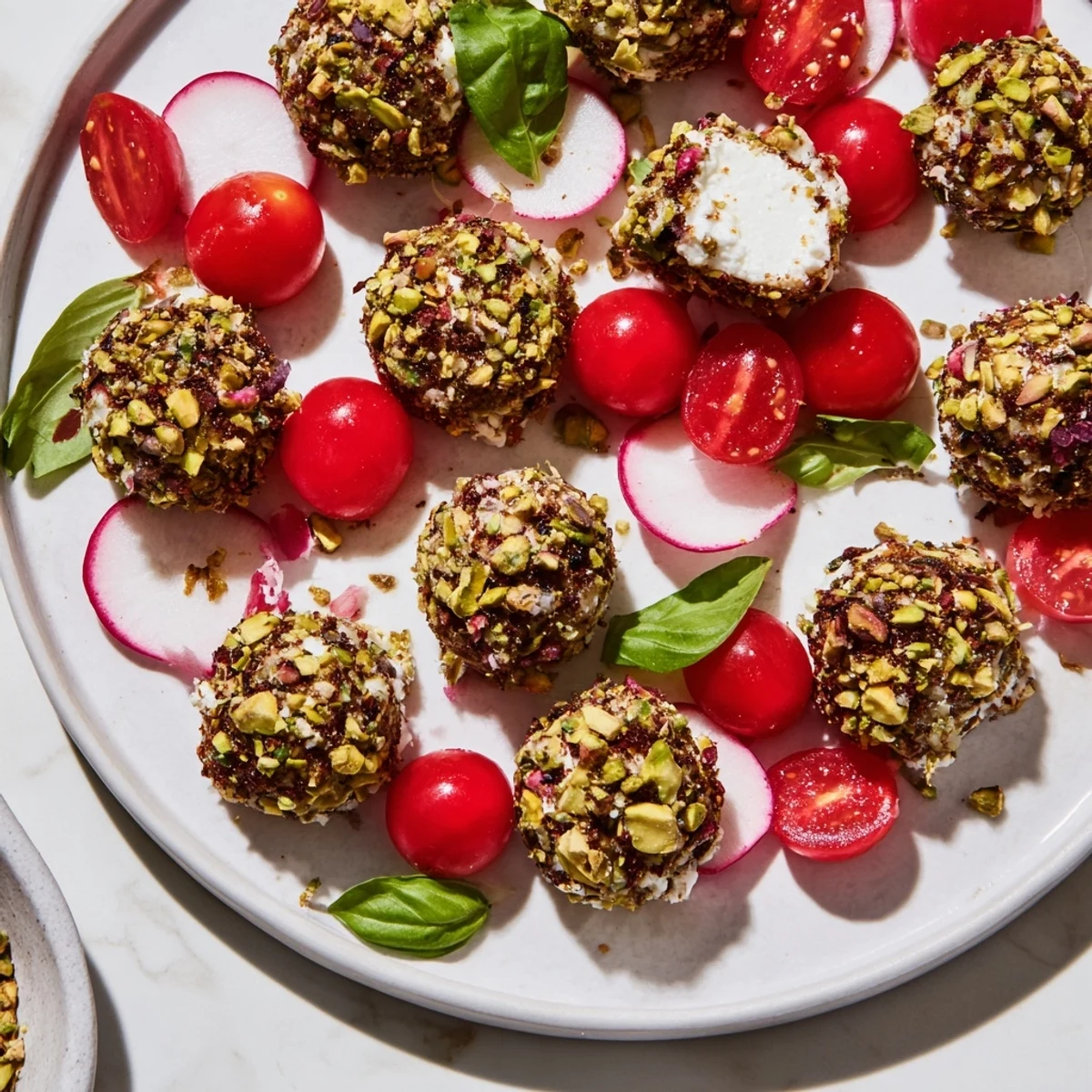 A vibrant The Hanging Gardens appetizer arrangement showcasing colorful fruits, vegetables, and cheeses for dipping.