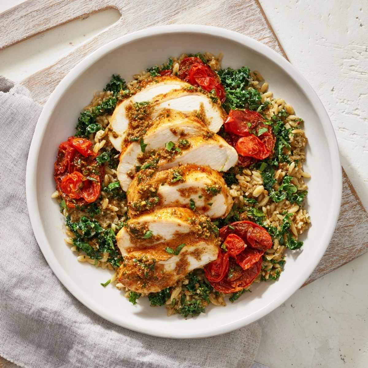 Golden-brown chicken breasts nestled in creamy Marry Me Chicken Orzo; a comforting, Italian-inspired dinner.