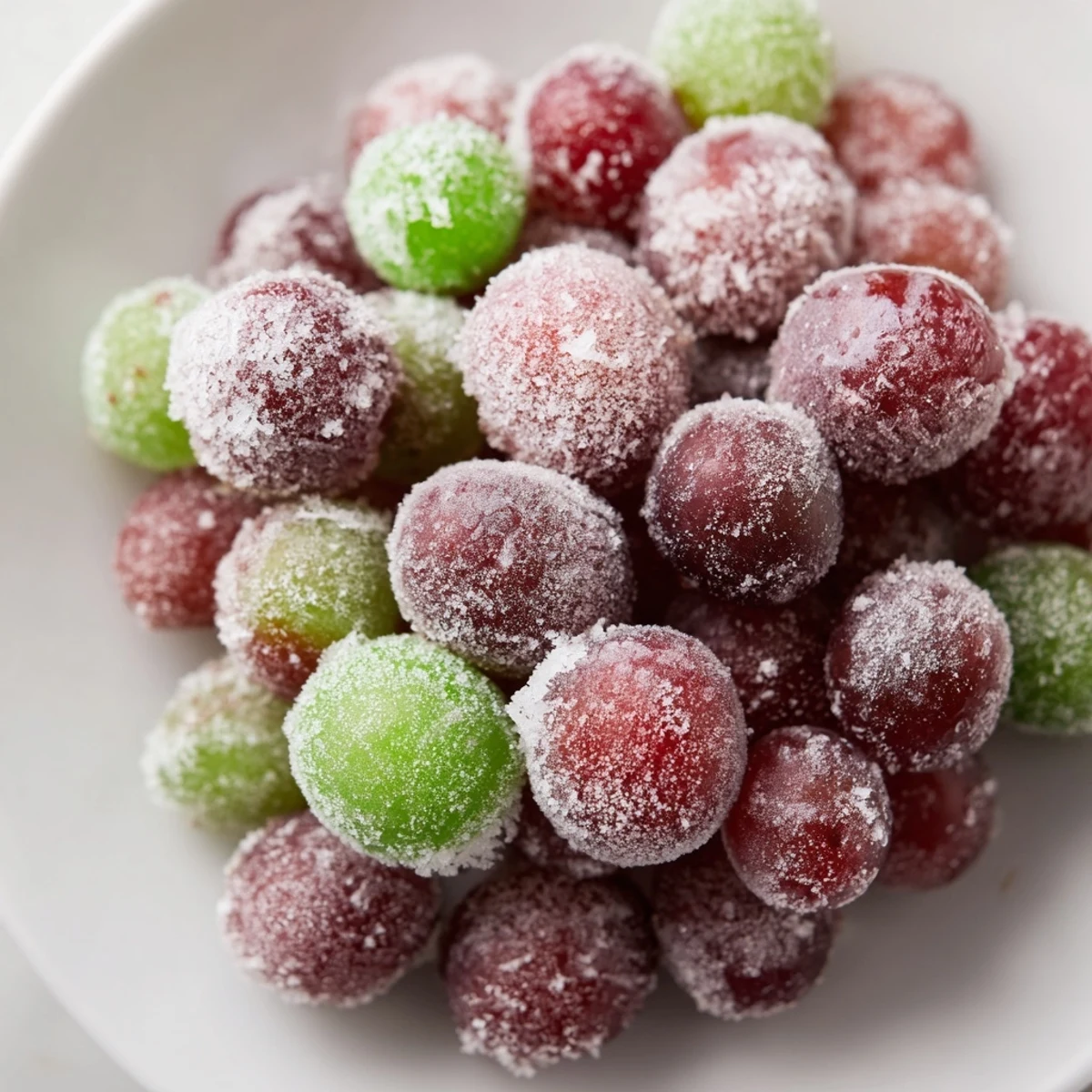 A close-up of frozen grapes: these are a sweet and healthy, vibrant, colorful treat.