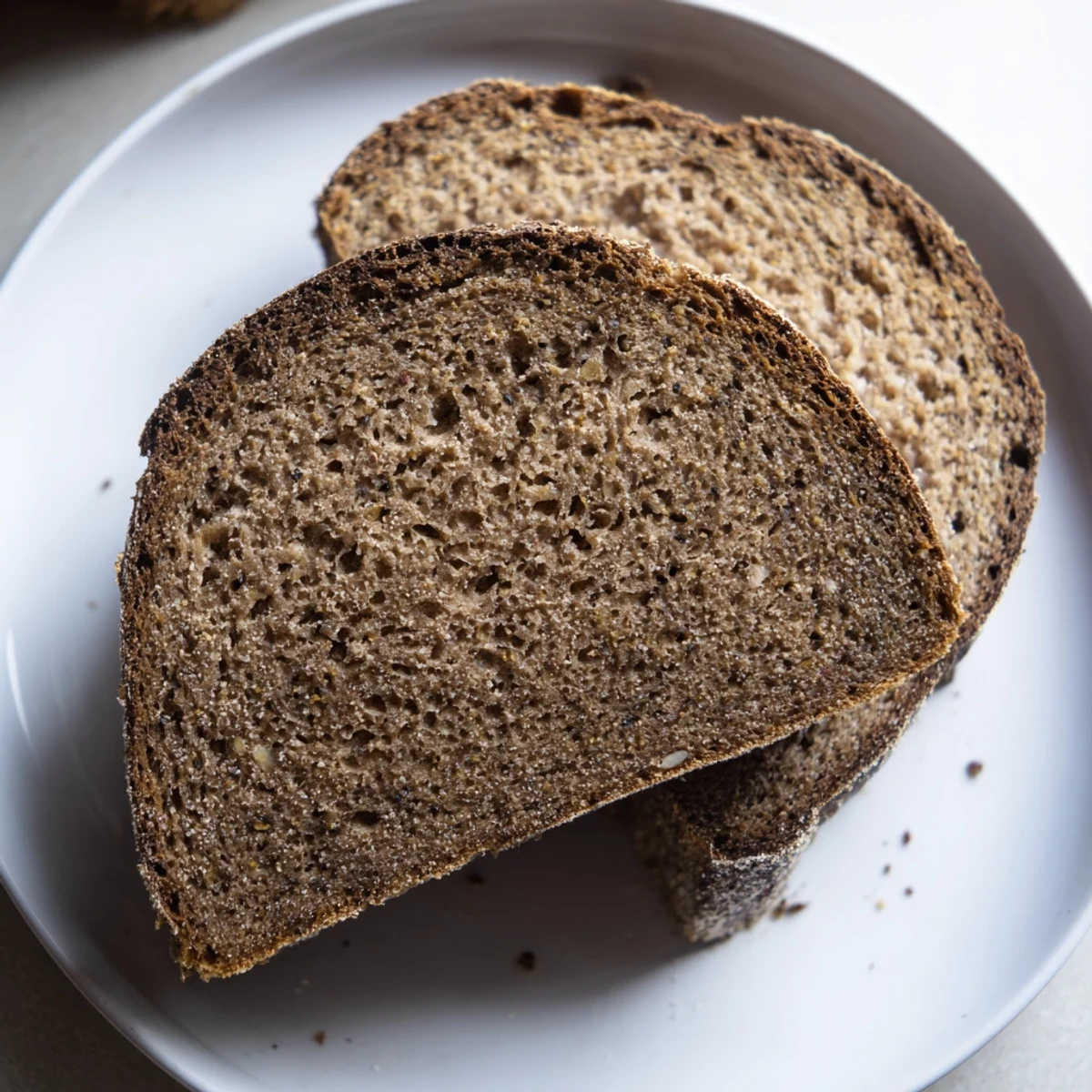 Warm, freshly baked Latvian Rupjmaize bread, ready to be sliced, offering hints of molasses and rye aromas.