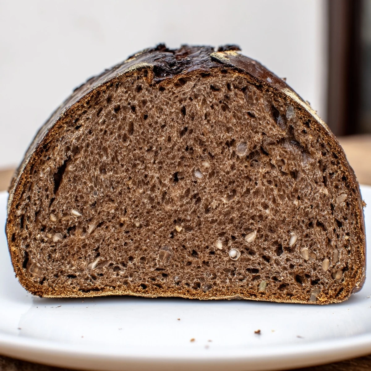 Freshly baked Estonian Leib sourdough bread, boasting a rich, dark color and aromatic smell.