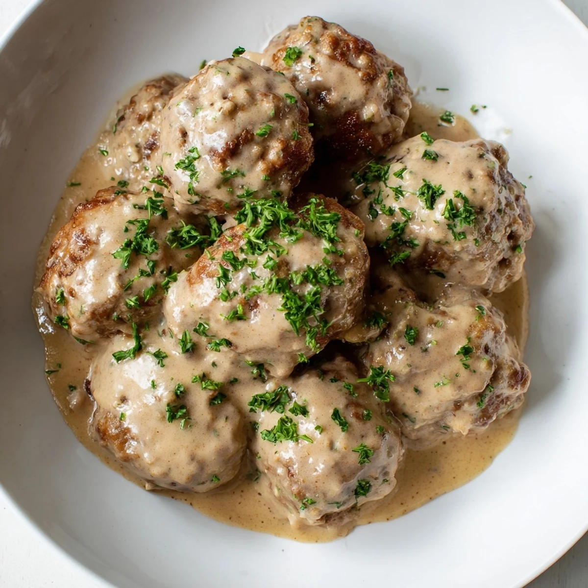 A close-up of delicious Swedish Meatballs with mashed potatoes and bright red lingonberry jam.