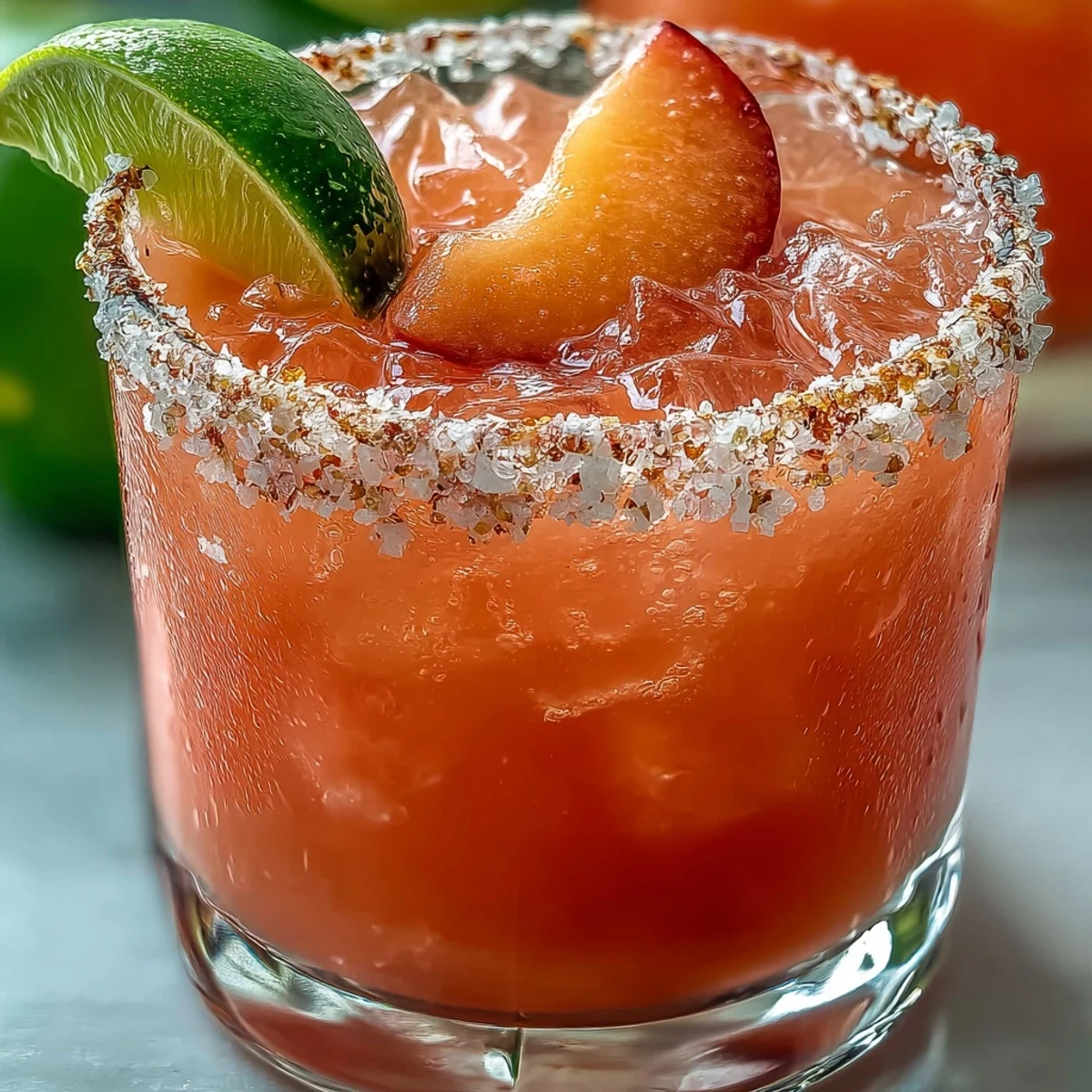 Frisch gerührter Guava Margarita mit Salzrand, in einem gekühlten Glas mit Eiswürfeln.
