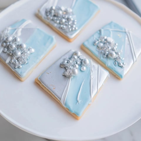 Sparkling Engagement Ring Diamond Dessert Tray, arranged beautifully with silver dragées and fresh berries.