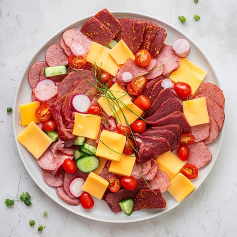 A vibrant Keto Power Plate, featuring colorful meats, cheeses, and fresh vegetables for low-carb enjoyment.