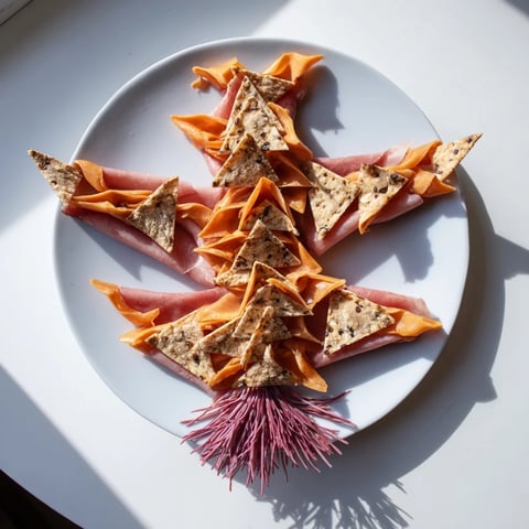 Delicate The Paper Crane appetizer featuring cured meats and crackers, visually resembling a bird in flight.