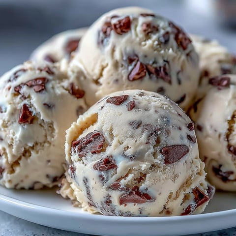 Fröhlicher Löffel fertiger Greek Yogurt Cookie Dough mit schmelzenden Schokostückchen aus dem Kühlschrank.