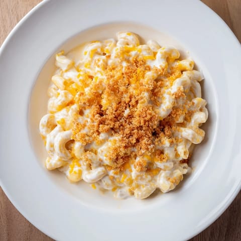 Golden bubbly top on Tinis Recession Mac and Cheese, baked until it is perfectly melted.