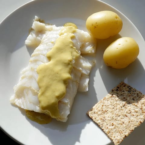 Norwegischer Lutefisk mit Senf