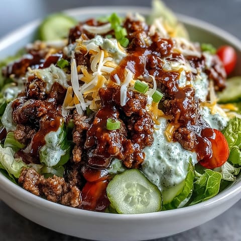 Servierfertiger Easy Big Mac in a Bowl, mit knackigem Salat und cremiger Geheimsoße.