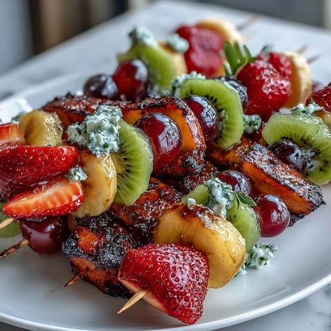 Bunter Obst-Spieße-Bento mit cremigem Joghurt-Dip für Kinder  