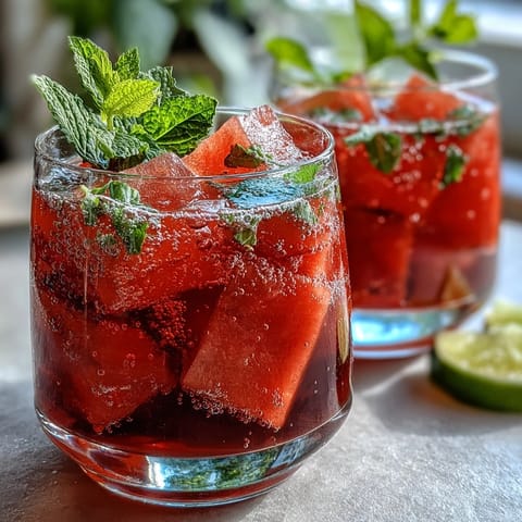 Ein erfrischender alkoholfreier Sommer-Spritz mit saftiger Wassermelone, lebendiger Minze und einem Hauch Zitrone – perfekt für heiße Tage und festliche Zusammenkünfte.