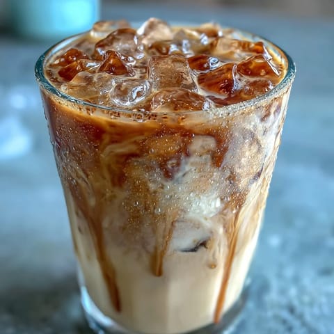 Erfrischender, cremiger und leicht gewürzter Eiskaffee mit braunem Zucker, Hafermilch und einer Prise Zimt – wie der geheime Favorit von Starbucks.