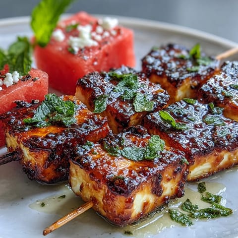 Halloumi-Spieße mit Wassermelone und Minze