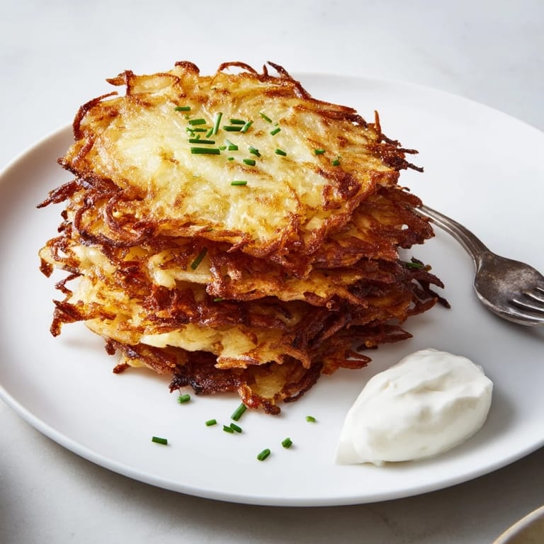Herzhafte deutsche Kartoffelpuffer, frittiert bis zur Perfektion, ideal für Frühstück oder Brunch.