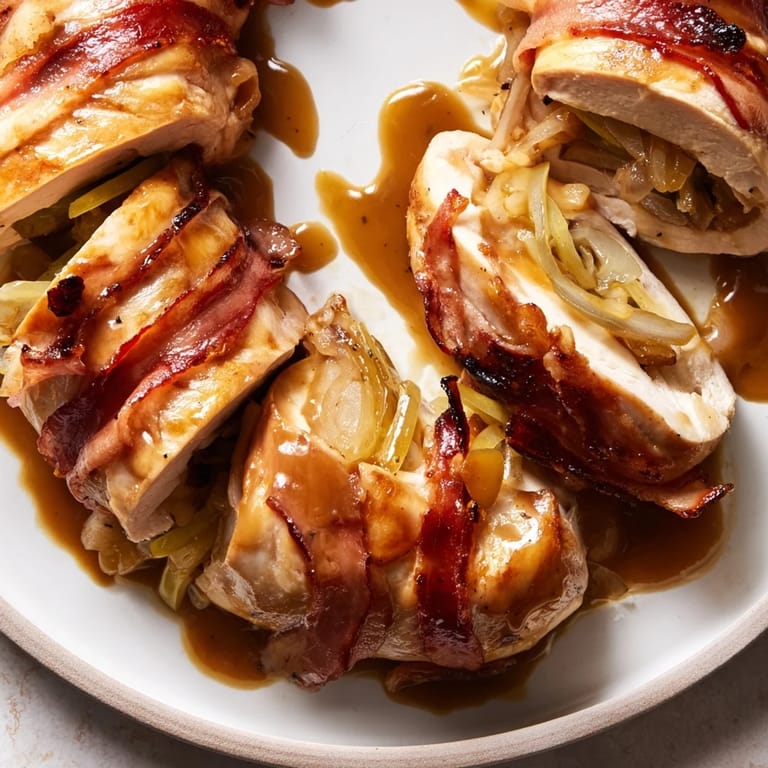 A close-up shot of hot Quick Chicken Rouladen Rolls, the savory German-inspired recipe.
