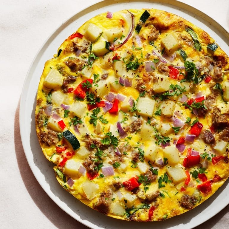 A flavorful slice of Potato and Vegetable Frittata showcasing hearty vegetables and melted cheese.