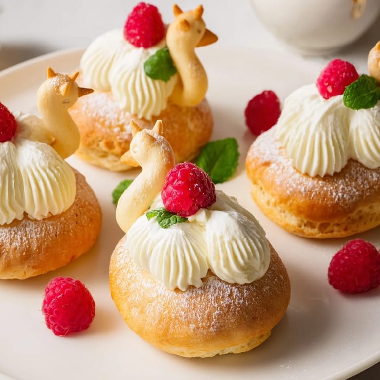 Enjoy a glimpse of these elegant Plateau Cygne Pâtisseries Aériennes, ready to be served on a platter.