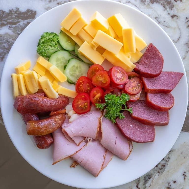 The Keto Power Plate showcases a delicious array of keto-friendly meats, cheeses and crisp veggies, ready to eat!
