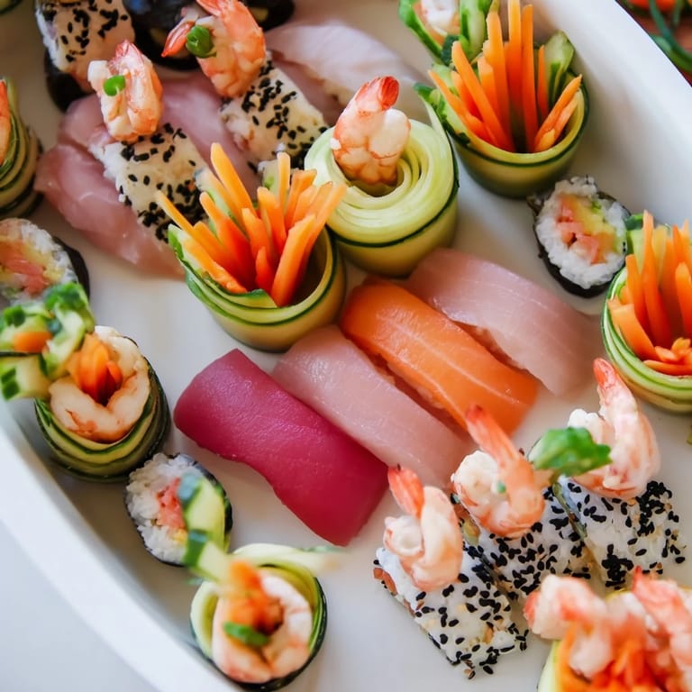 Delectable sail away boat-shaped sushi platter: a party-ready, artistic Japanese appetizer.