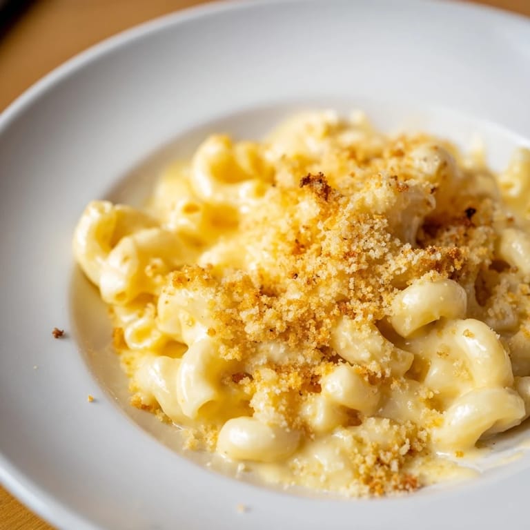 Close-up of Tinis Recession Mac, a budget-friendly mac and cheese, ready to be served.