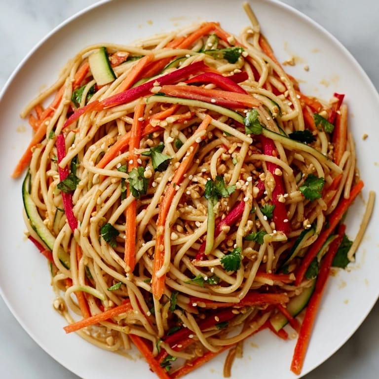 Enjoy a refreshing vegetarian Garlic Noodle Salad, perfect for lunch or a light dinner.