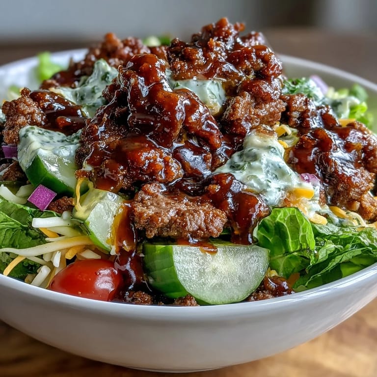 Köstliche, bunlose Easy Big Mac in a Bowl, bereit zum Genießen im Haus.