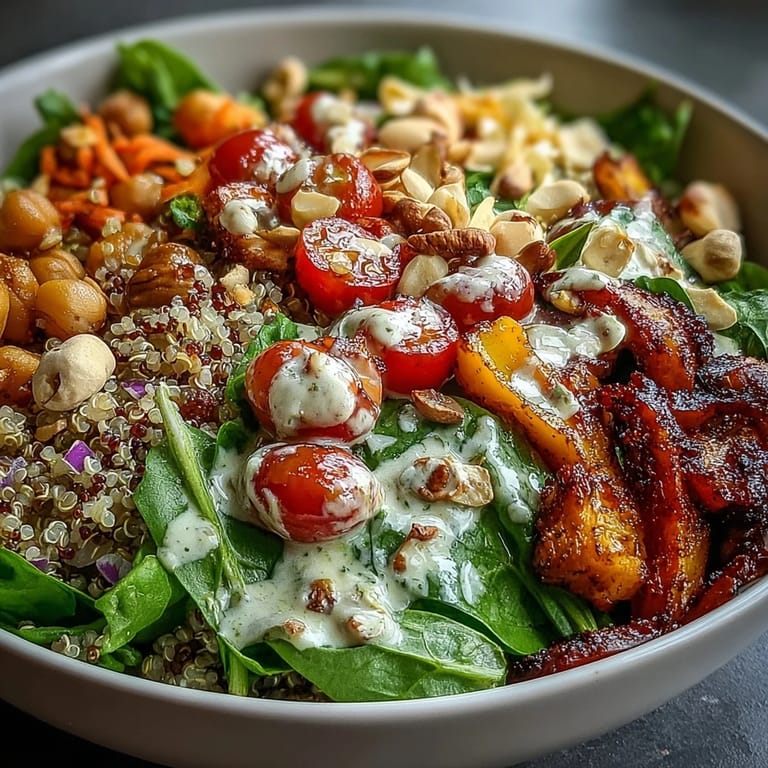 Healthy dinner Rainbow Salad Bowl with beans, seeds, and greens, served next to a glass of crisp white wine.