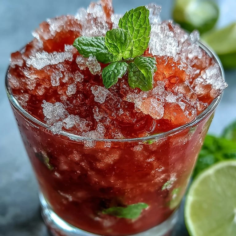 Tropischer Guava Mojito mit glasiger Guava-Sirup und Minzblättern auf kühlendem Schnee.