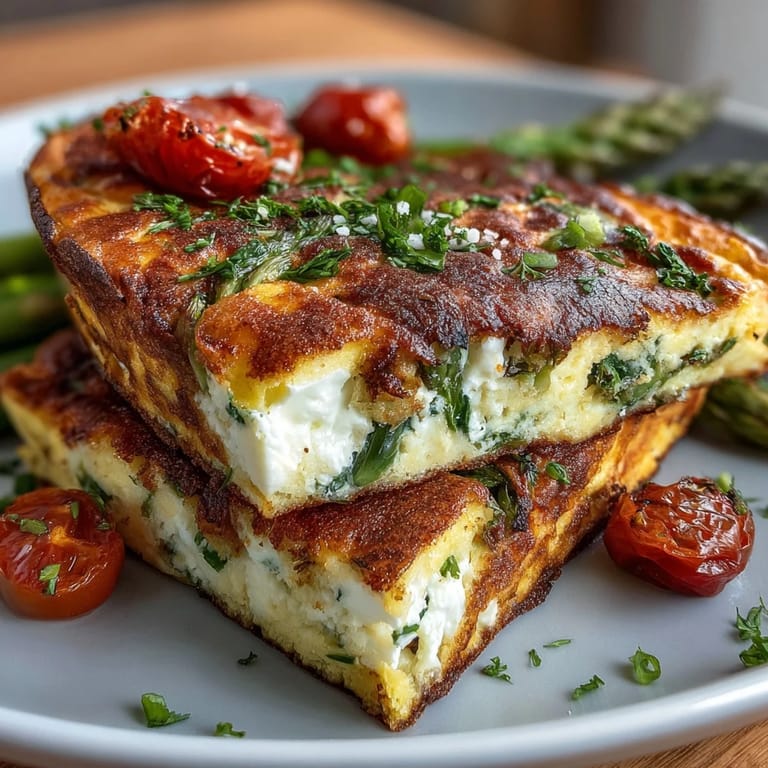 Bunter Spargel-Ziegenkäse-Frittata mit Zucchini, Spinat und Kirschtomaten – farbenfroh, aromatisch und ideal für ein schnelles, gesundes Abendessen.