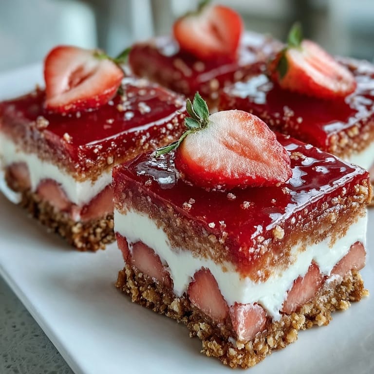 Saftige Erdbeer-Limonaden-Füllung auf knusprigem Shortbread-Boden: Perfekt für erfrischende Sommer-Snacks.