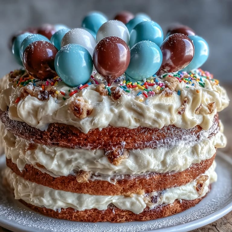 Festlicher Abschlusskuchen mit zwei Etagen, verziert mit spielerischen Ballon-Aufsteckern und cremiger Buttercreme.