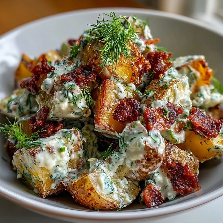 Knuspriger Speck und frischer Dill verfeinern diesen cremigen Kartoffelsalat.