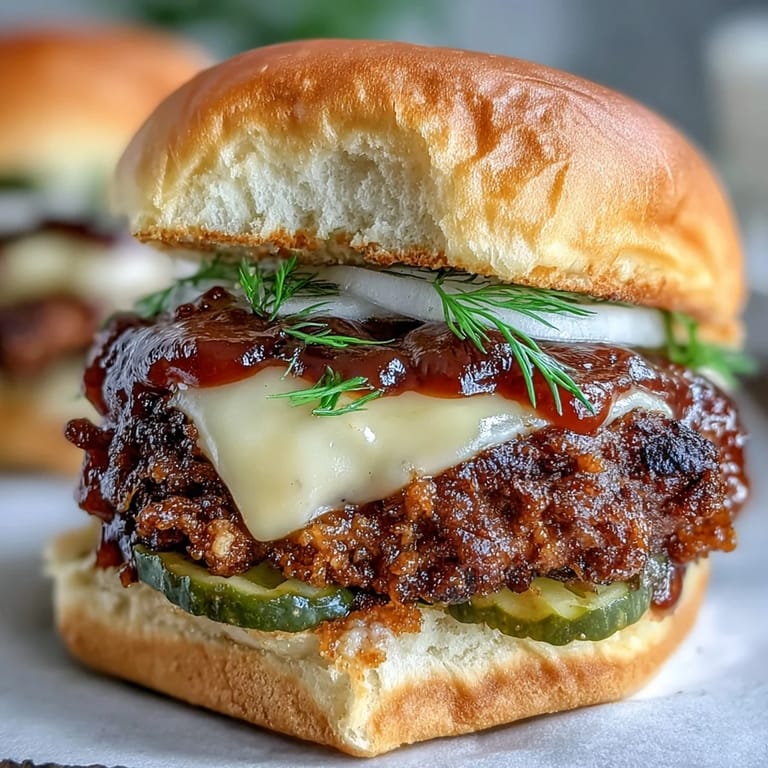 Amerikanische Mini-Burger mit geschmolzener Käse und Geheimsoße, ideal für festliche Zusammenkünfte.  