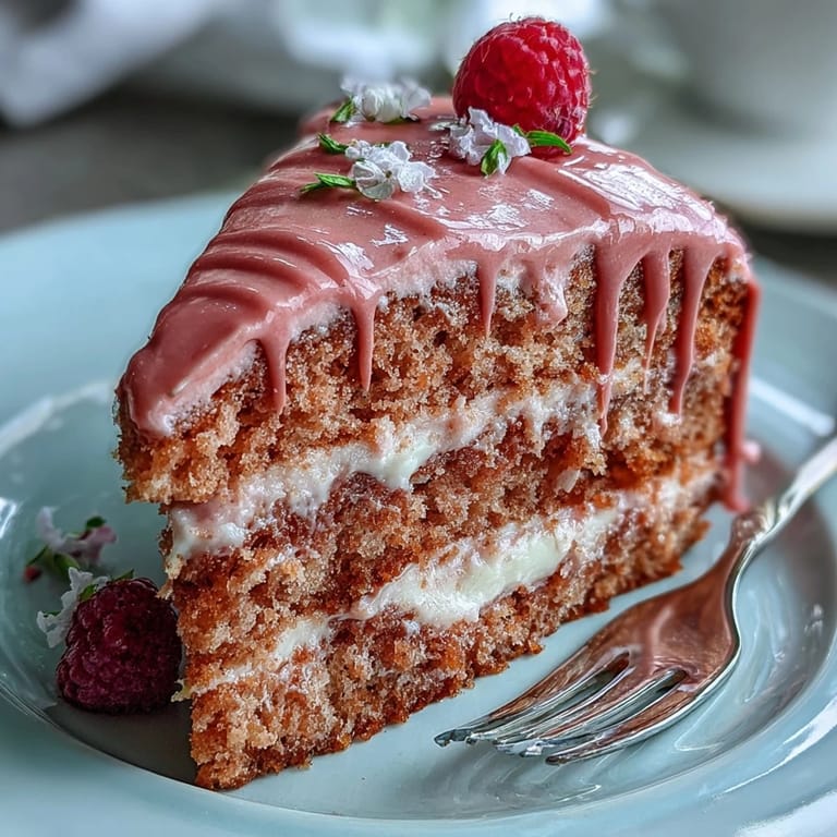 Ein köstlicher Rosé-Samtkuchen, verziert mit fließendem Gold, eine süße Verführung.