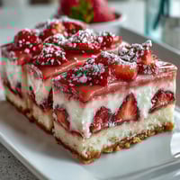 Strawberry-Limonaden-Bars mit Shortbread-Boden: Frische Erdbeeren treffen auf säuerliche Zitronen in einem buttrigen Shortbread-Boden.