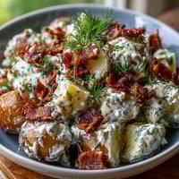 Festlicher Kartoffelsalat mit Dill und Speck, perfekt für den Memorial Day.