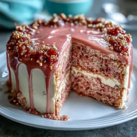 Rosé-Velvet-Torte mit Gold-Drip: Eleganter, rosafarbener Kuchen mit Roséwein-Aroma und cremiger Frischkäseglasur, dekoriert mit glänzendem Gold-Drip für festliche Anlässe.
